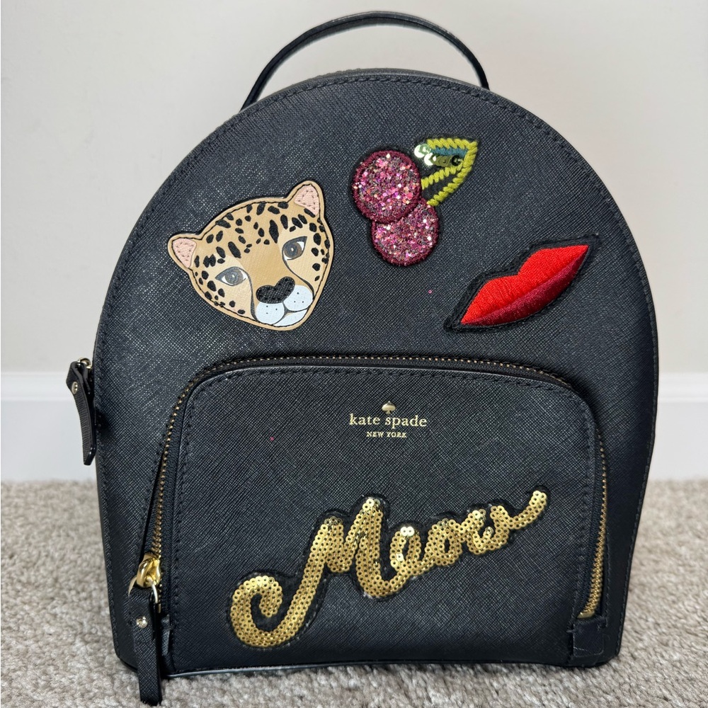 Kate Spade Meow Run Wild Leopard Tomi Backpack Black Gold Multi WKRU5375 - Picture 3 of 9
